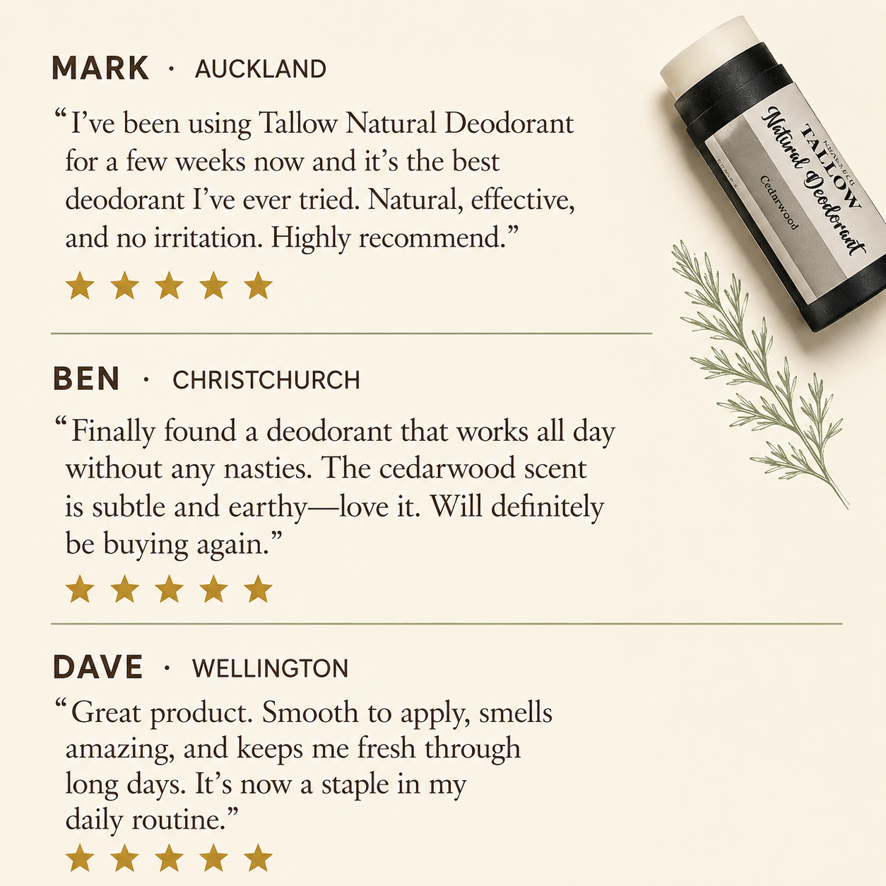 Verified reviews — Mark, Ben and Dave on natural deodorant for men