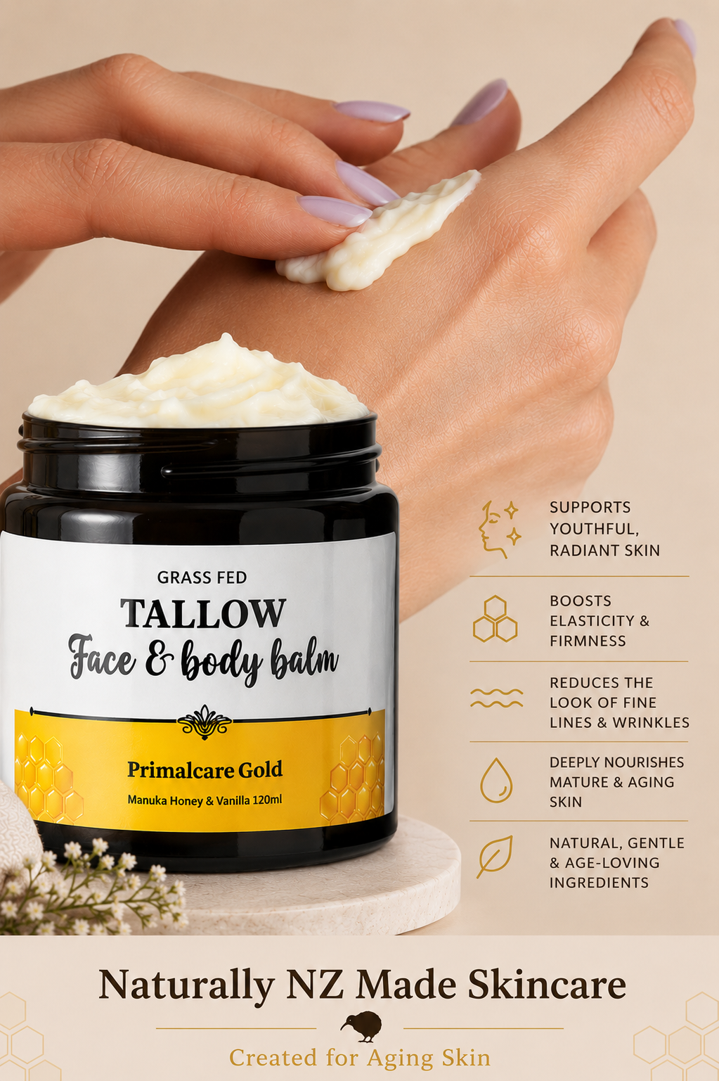 Honey tallow balm for aging
