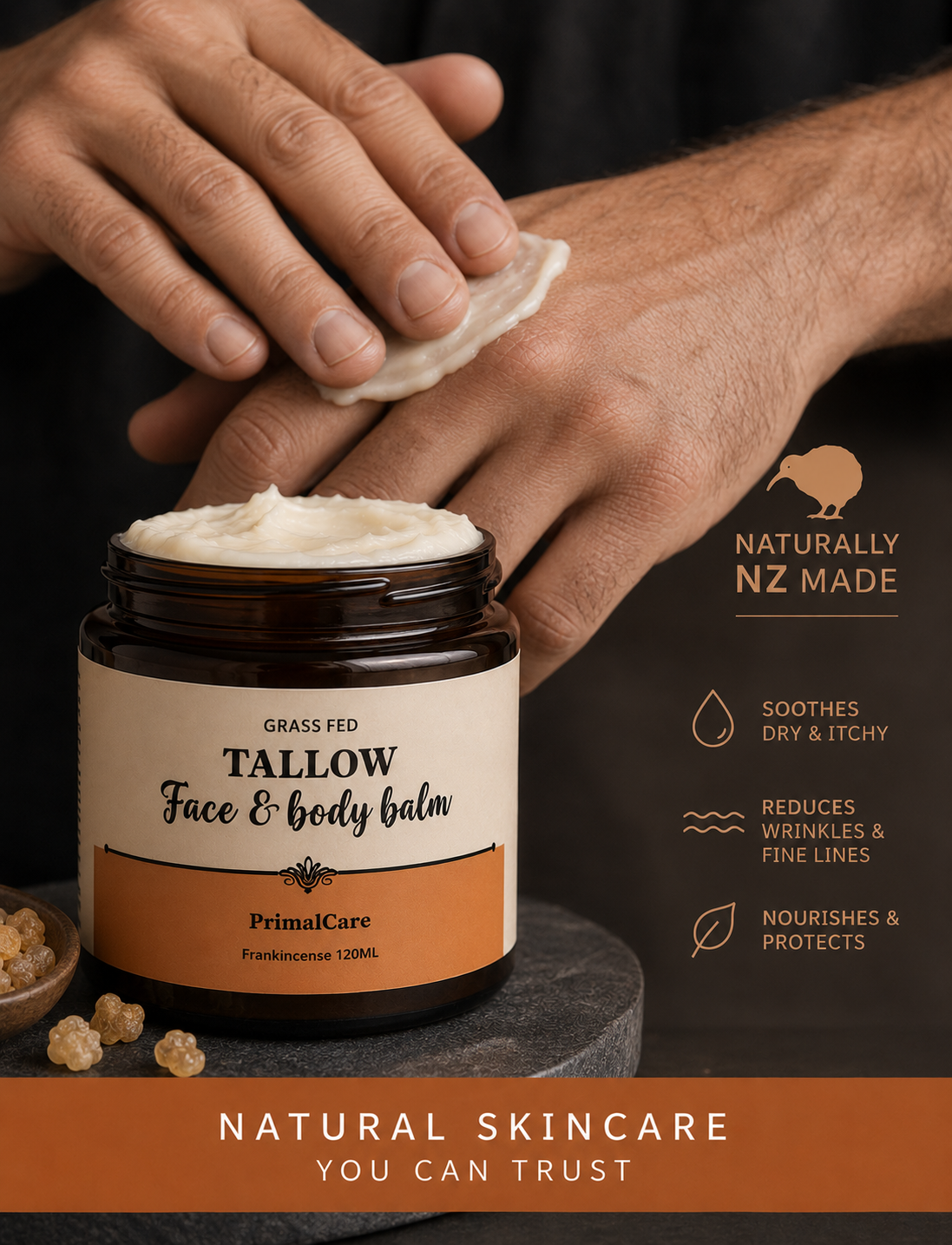 Tallow Balm for Men — Frankincense, NZ grass-fed