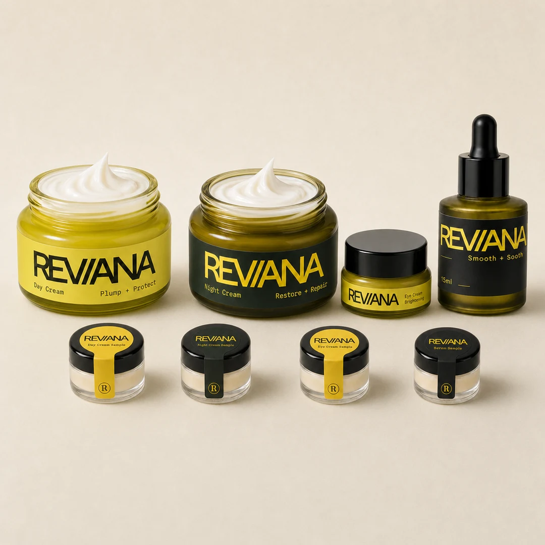 The Reviana range with its 1.5ml samples in front