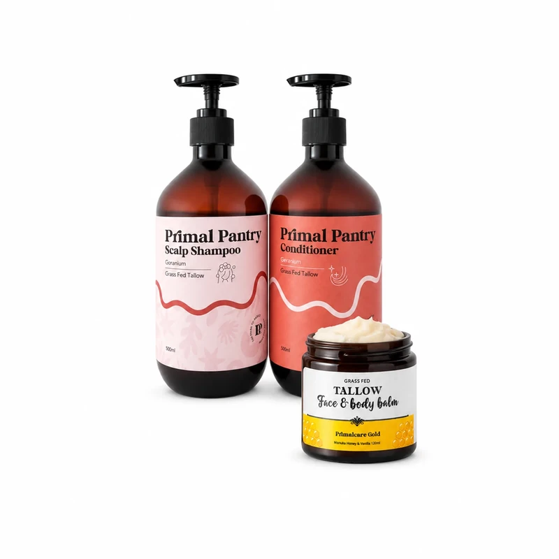Tallow Scalp Shampoo and Conditioner with the Manuka Vanilla Honey Balm