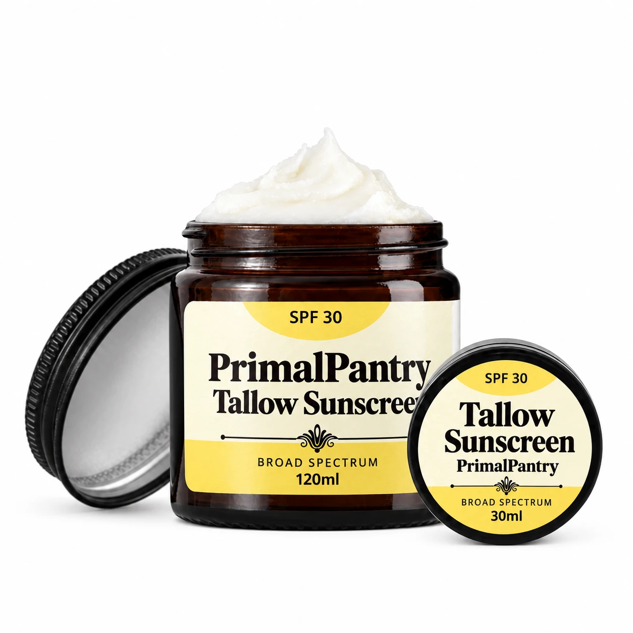 Tallow Sunscreen, 120ml jar and 30ml travel tin